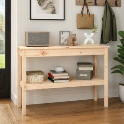 Solid Pine Wood Console Table with Storage Shelf