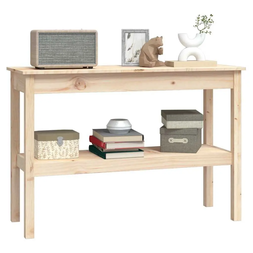 Solid Pine Wood Console Table with Storage Shelf