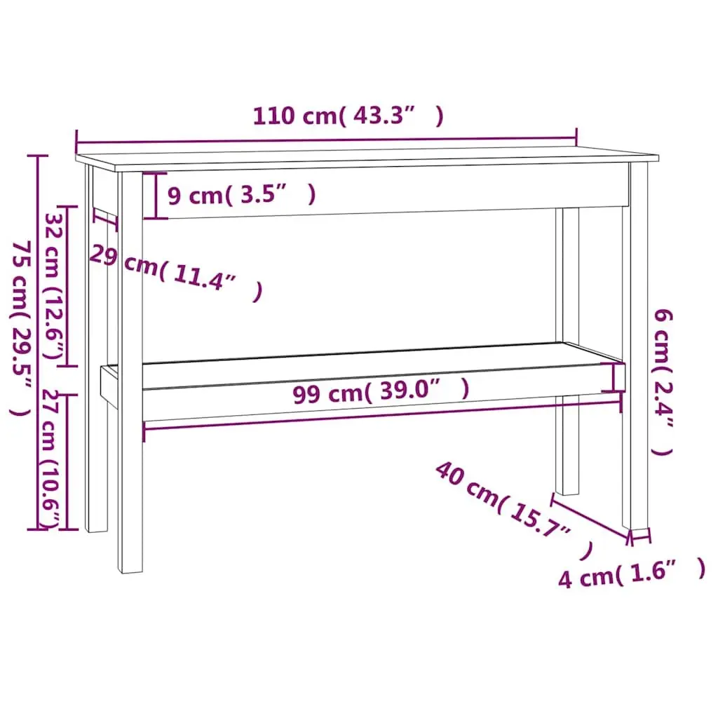 Solid Pine Wood Console Table with Storage Shelf