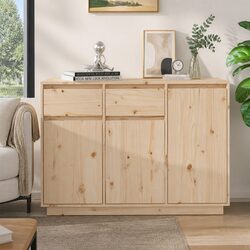 Brown Solid Pine Wood Sideboard Cabinet 110cm