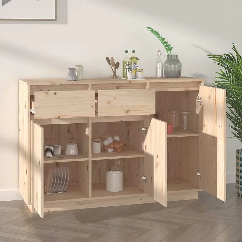 Brown Solid Pine Wood Sideboard Cabinet 110cm