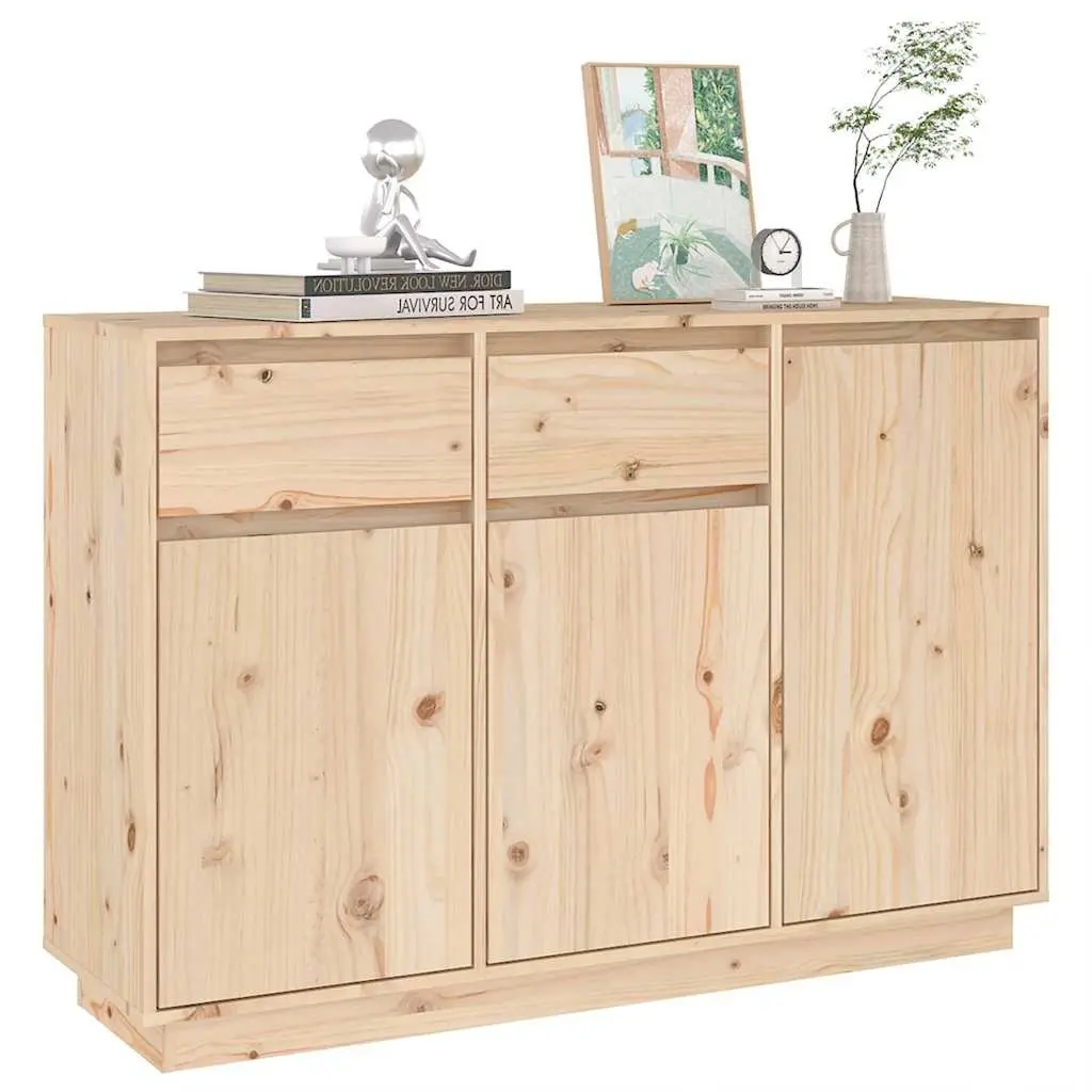 Brown Solid Pine Wood Sideboard Cabinet 110cm