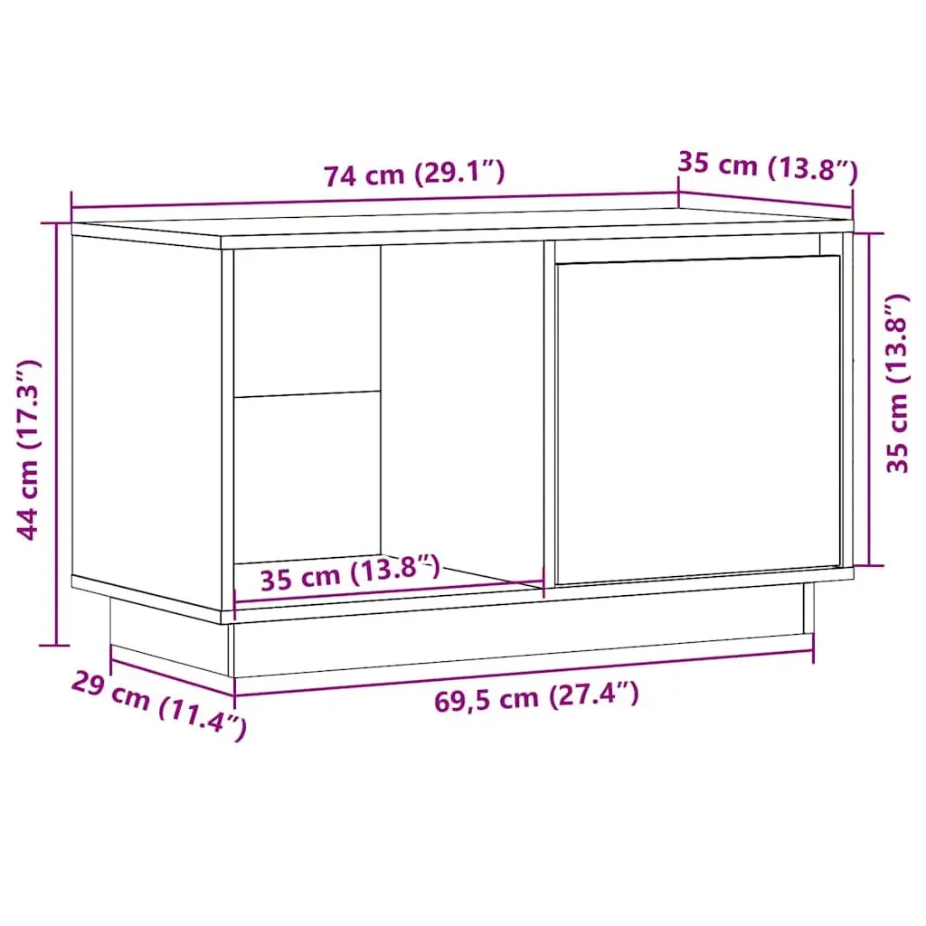 Solid Wood TV Cabinet 74x35x44 cm Brown Pine Storage Unit Living Room Furniture