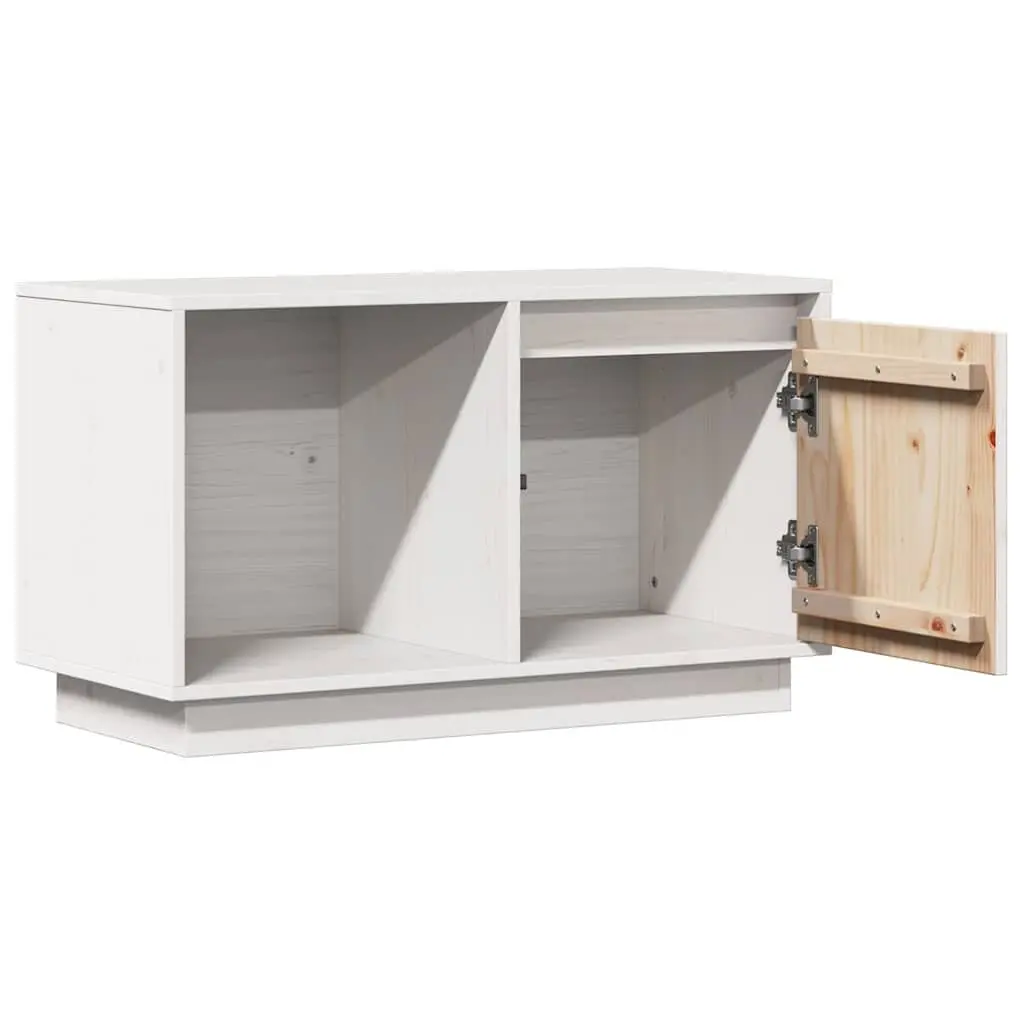 TV Cabinet White Solid Pine Wood 74x35x44 cm Storage Unit