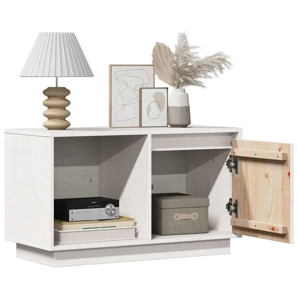 TV Cabinet White Solid Pine Wood 74x35x44 cm Storage Unit