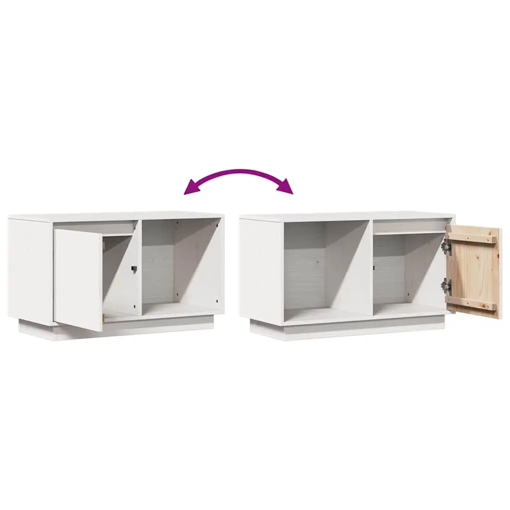 TV Cabinet White Solid Pine Wood 74x35x44 cm Storage Unit