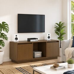 Solid Pine Wood TV Cabinet in Honey Brown