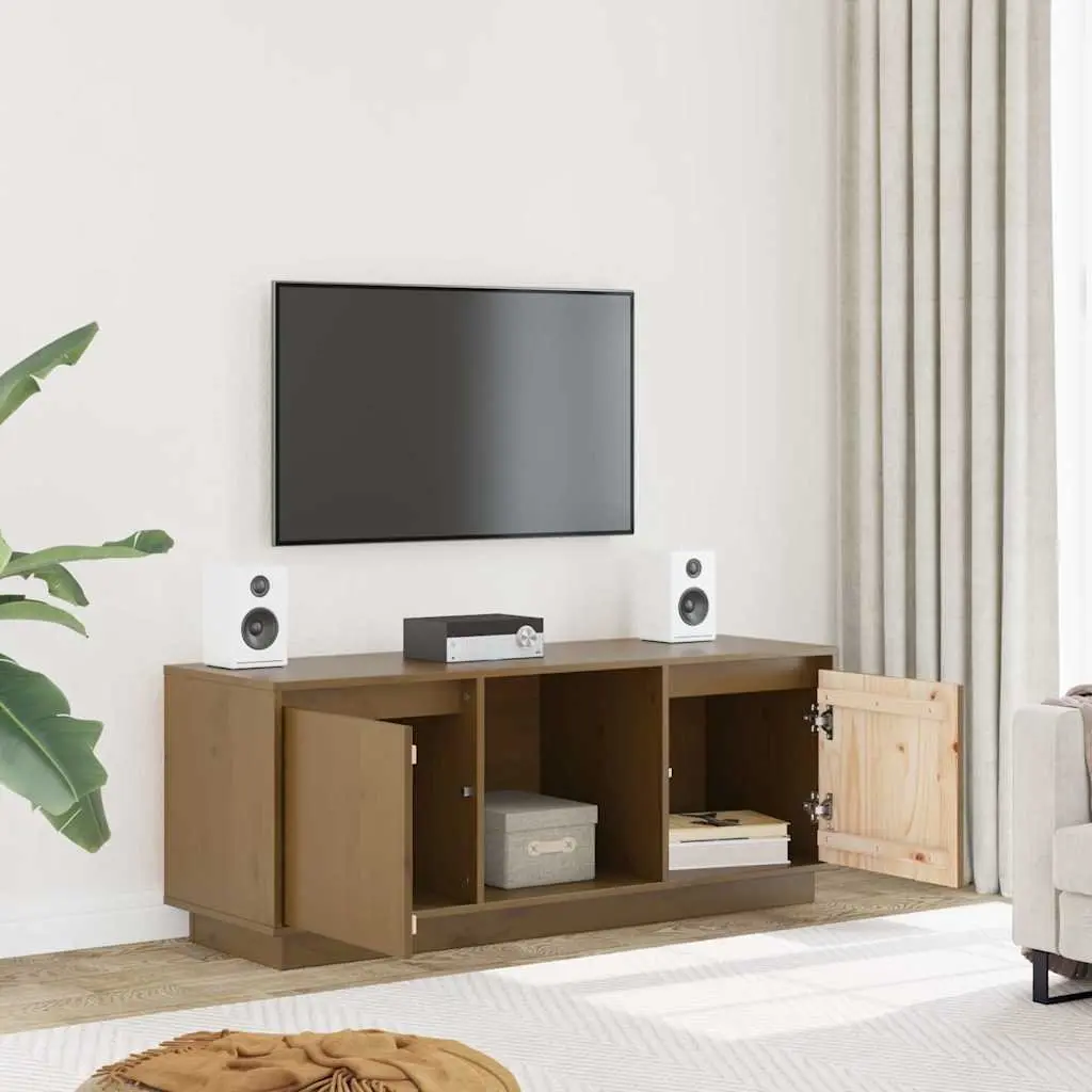 Solid Pine Wood TV Cabinet in Honey Brown