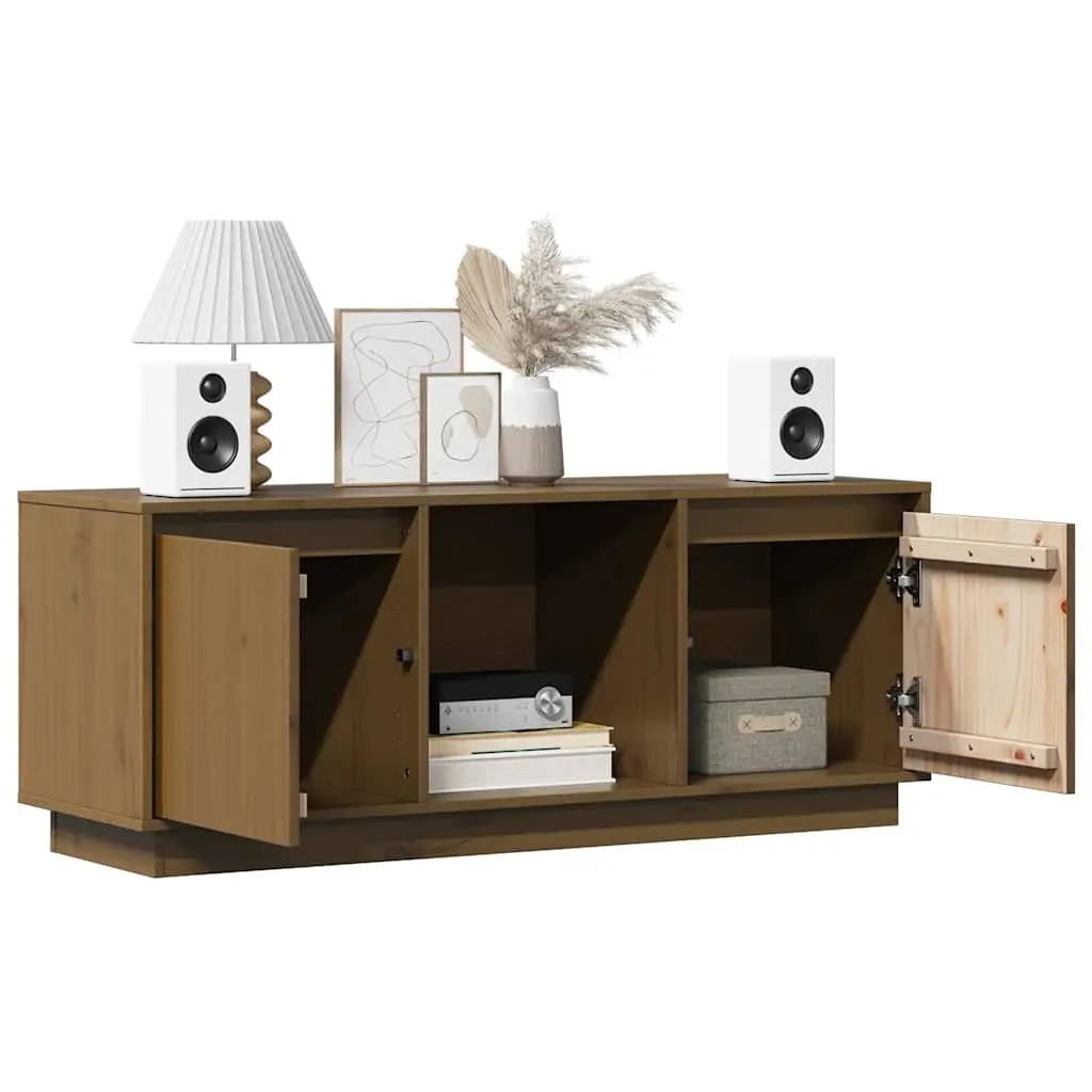 Solid Pine Wood TV Cabinet in Honey Brown