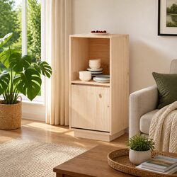 Brown Solid Pine Wood Sideboard for Living Room