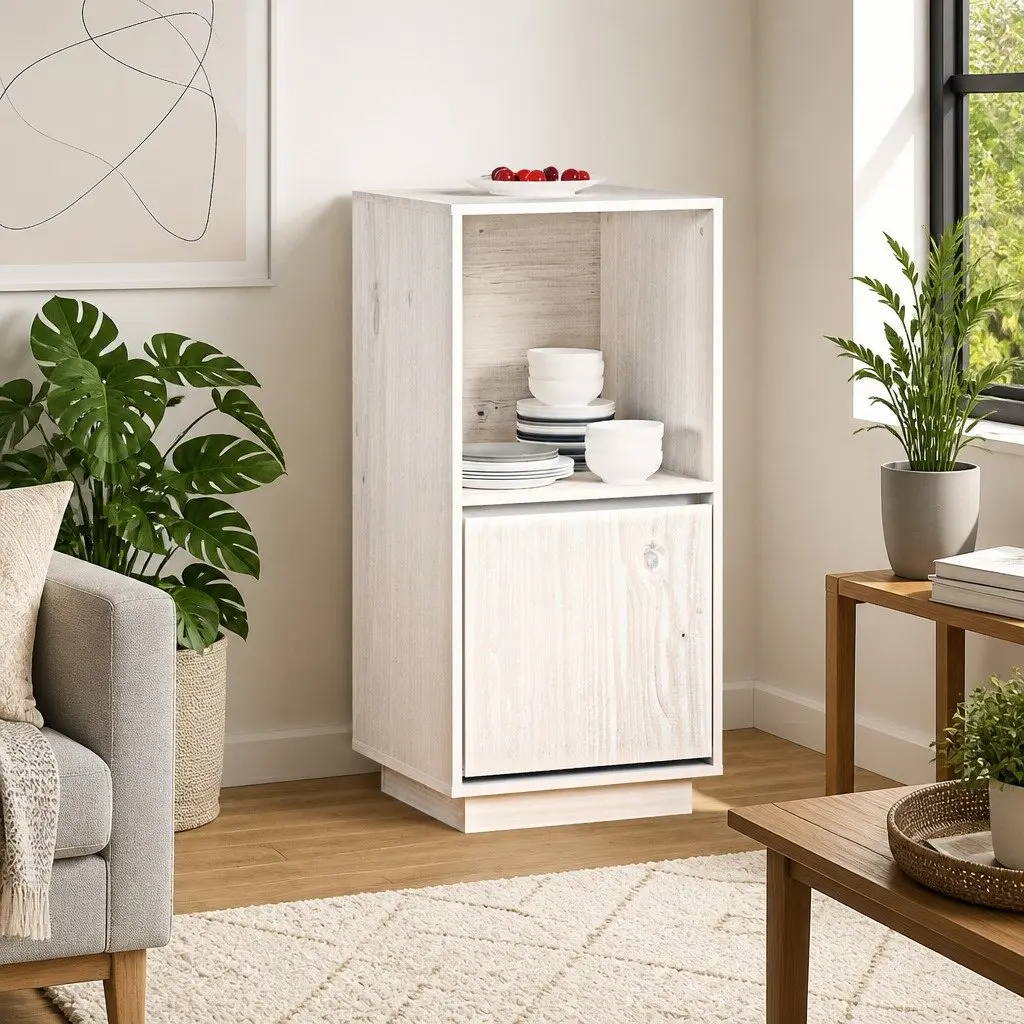 White Sideboard Cabinet Modern Style 38 x 35 x 80 cm Solid Pine Wood Storage Buffet