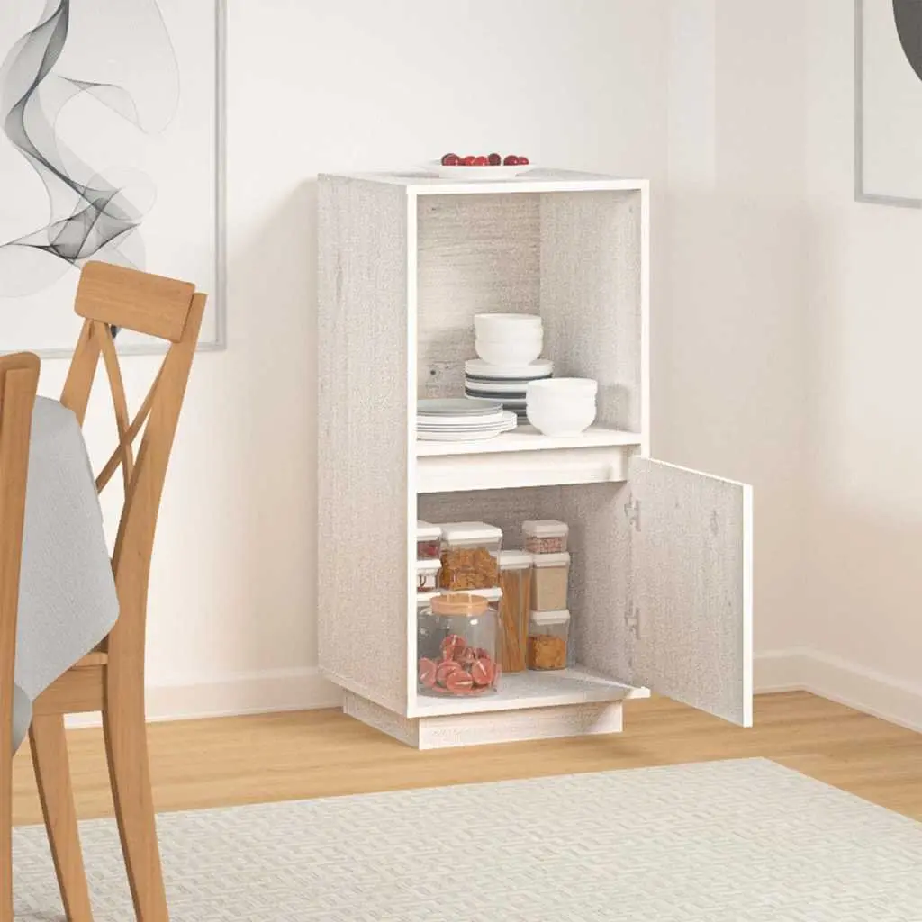 White Sideboard Cabinet Modern Style 38 x 35 x 80 cm Solid Pine Wood Storage Buffet