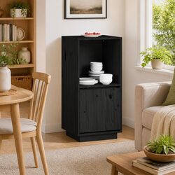 Elegant Black Sideboard Cabinet in Solid Pine Wood