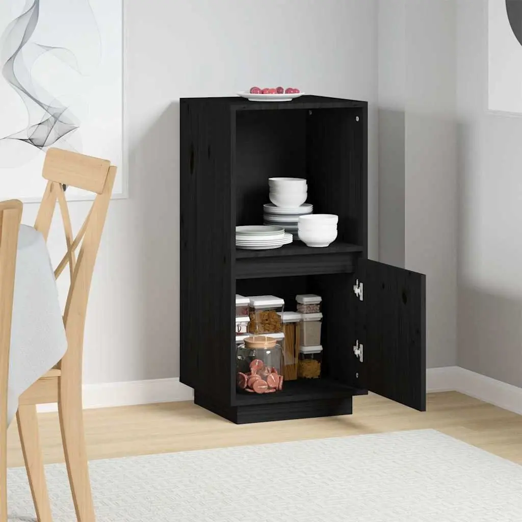 Black Sideboard Cabinet Modern Minimalist 38W x 35D x 80H cm Solid Pine Wood Storage Buffet