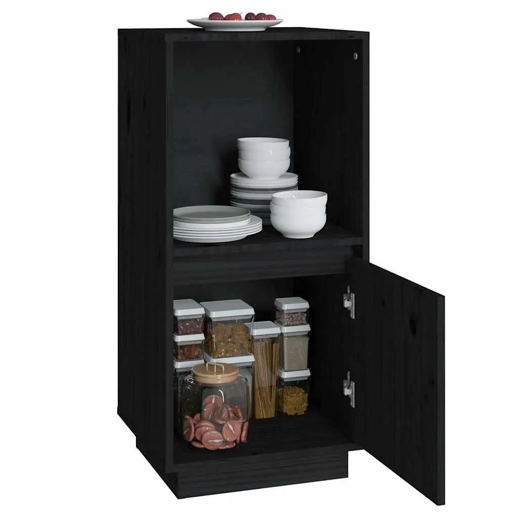 Black Sideboard Cabinet Modern Minimalist 38W x 35D x 80H cm Solid Pine Wood Storage Buffet