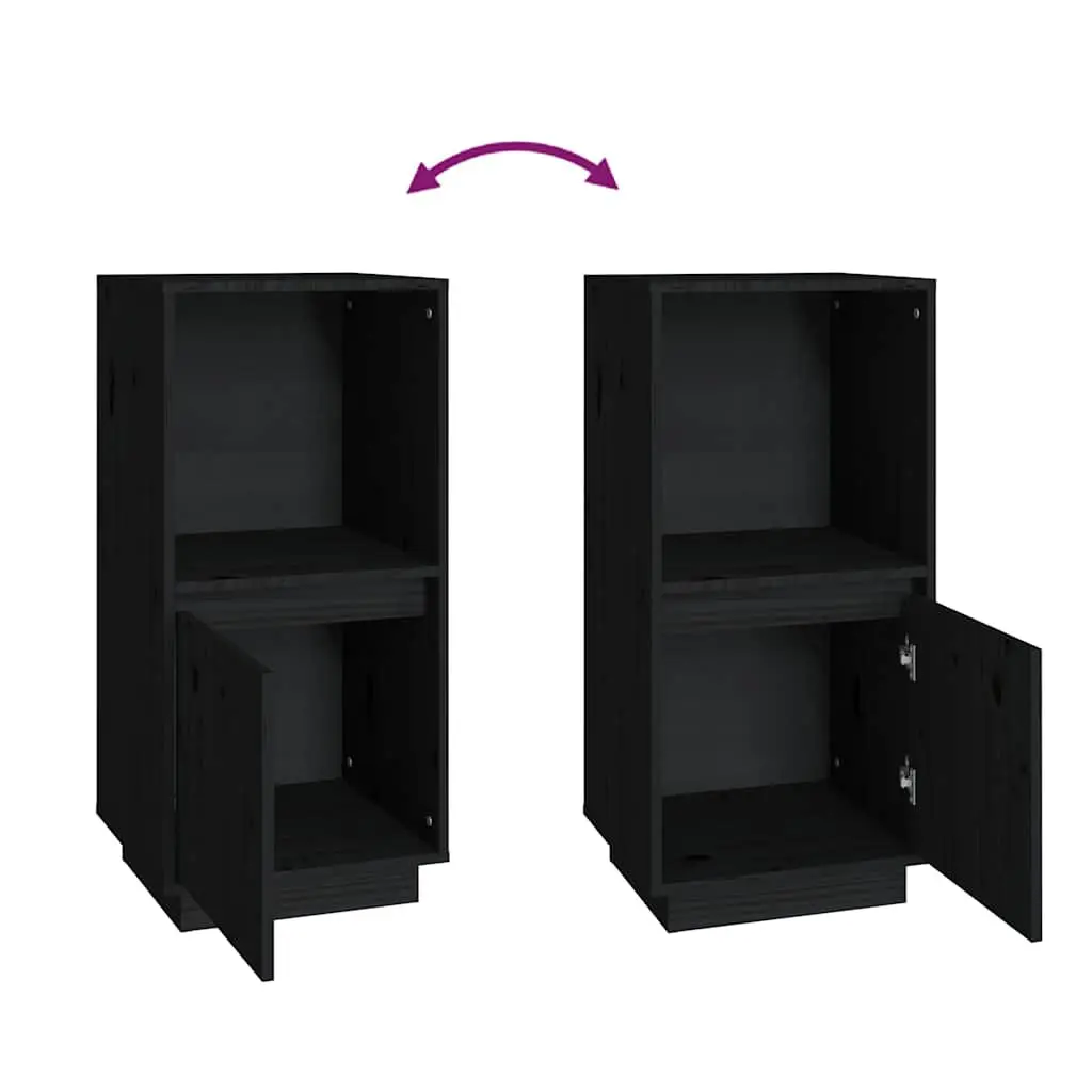Black Sideboard Cabinet Modern Minimalist 38W x 35D x 80H cm Solid Pine Wood Storage Buffet