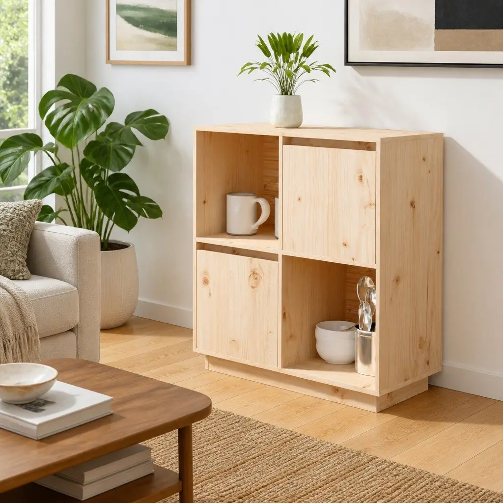 Solid Wood Pine Sideboard 74x35x80cm Storage Cabinet with 2 Doors Brown