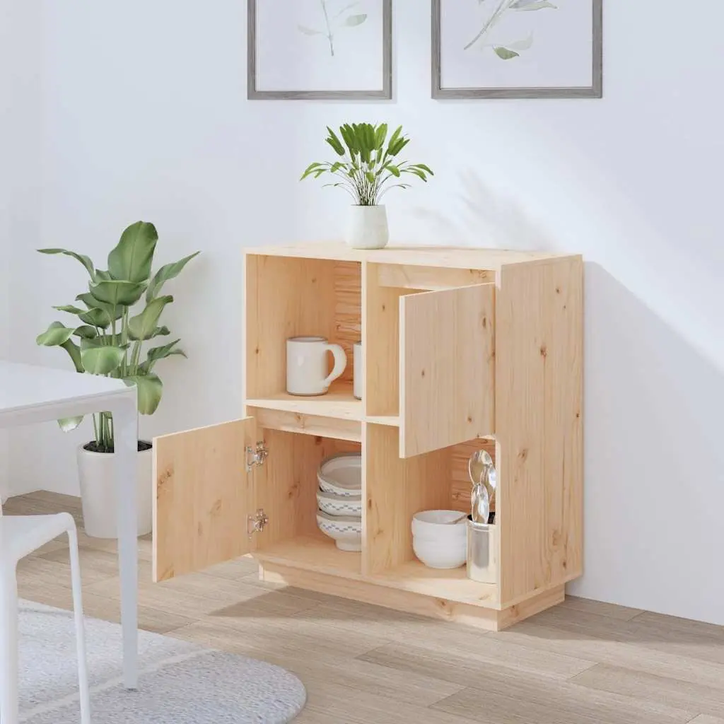 Solid Wood Pine Sideboard 74x35x80cm Storage Cabinet with 2 Doors Brown