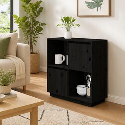 Black Sideboard Storage Cabinet in Solid Pine Wood