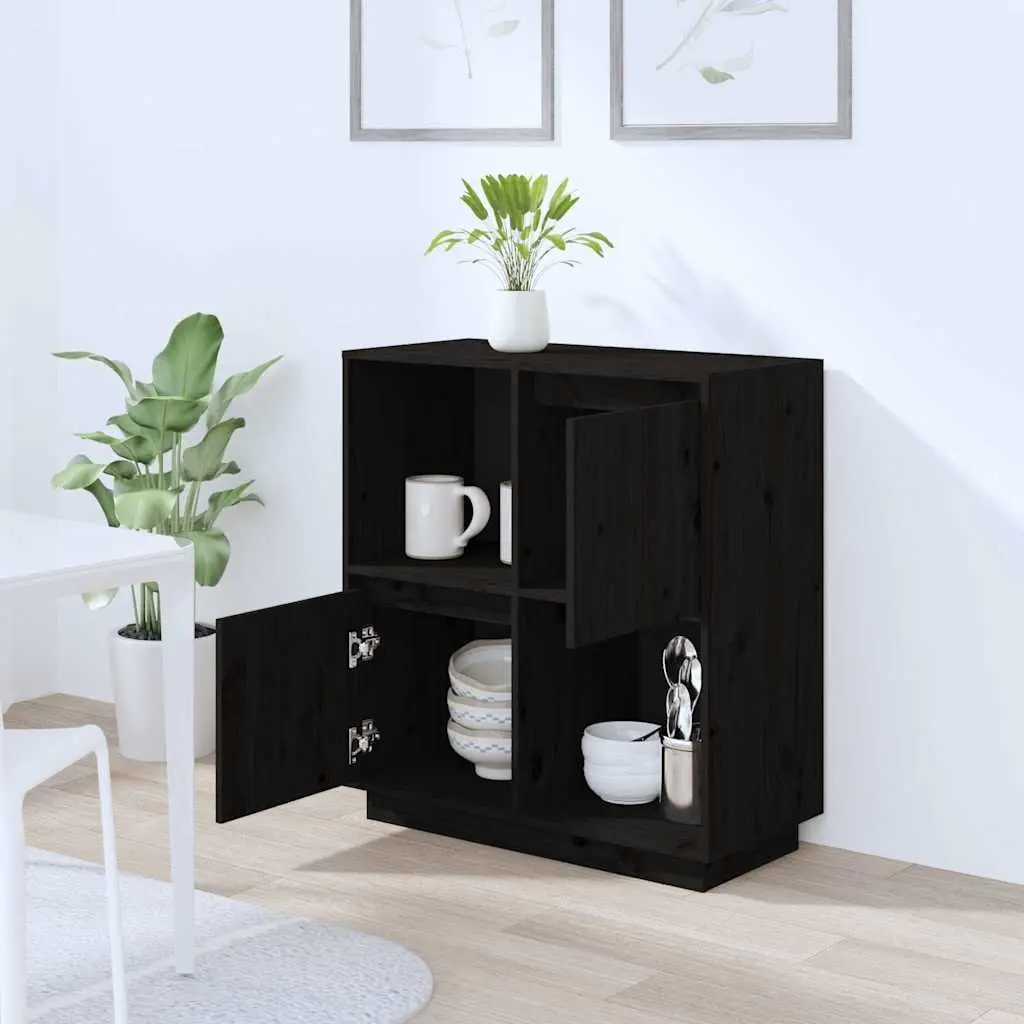 Black Sideboard Storage Cabinet in Solid Pine Wood