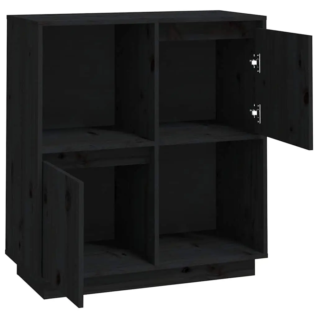 Black Sideboard Storage Cabinet in Solid Pine Wood