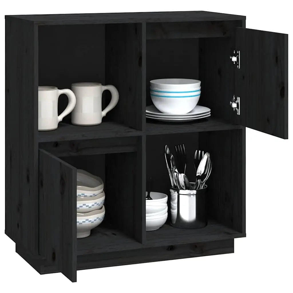 Black Sideboard Storage Cabinet in Solid Pine Wood