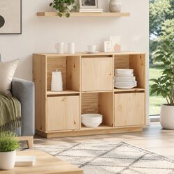 Solid Pine Wood Sideboard 110.5x35x80cm with 3 Doors