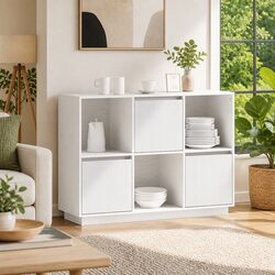 Elegant White Sideboard 110.5x35x80cm Pine Wood Cabinet