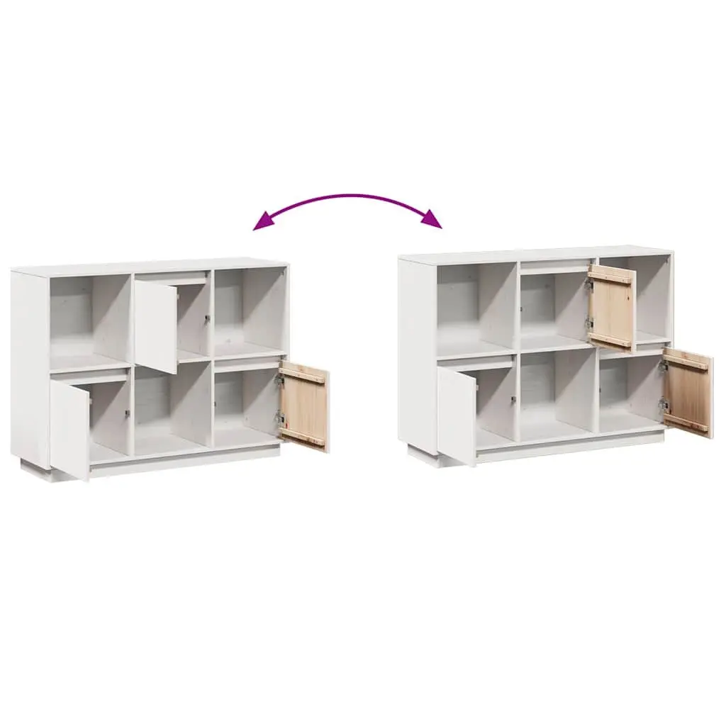 White Sideboard 110.5x35x80cm Pine Wood Cabinet