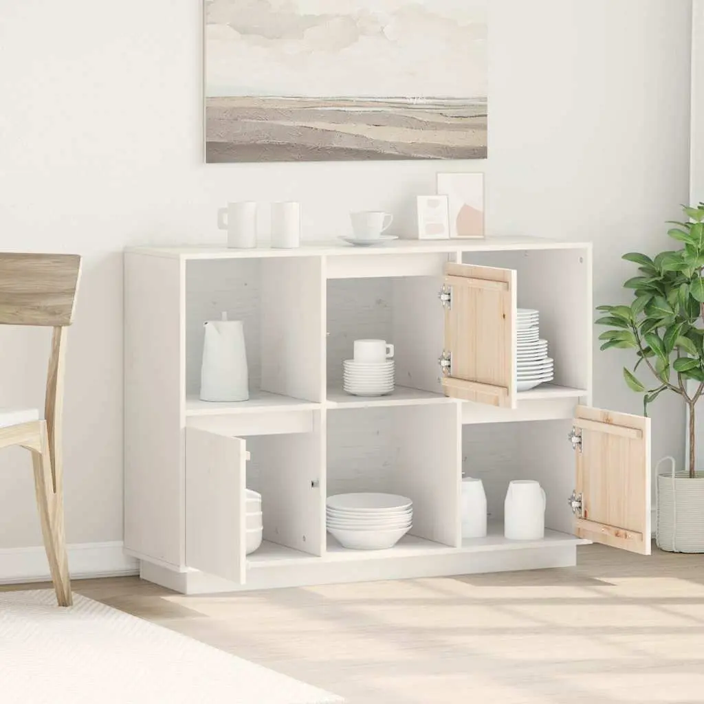 White Sideboard 110.5x35x80cm Pine Wood Cabinet