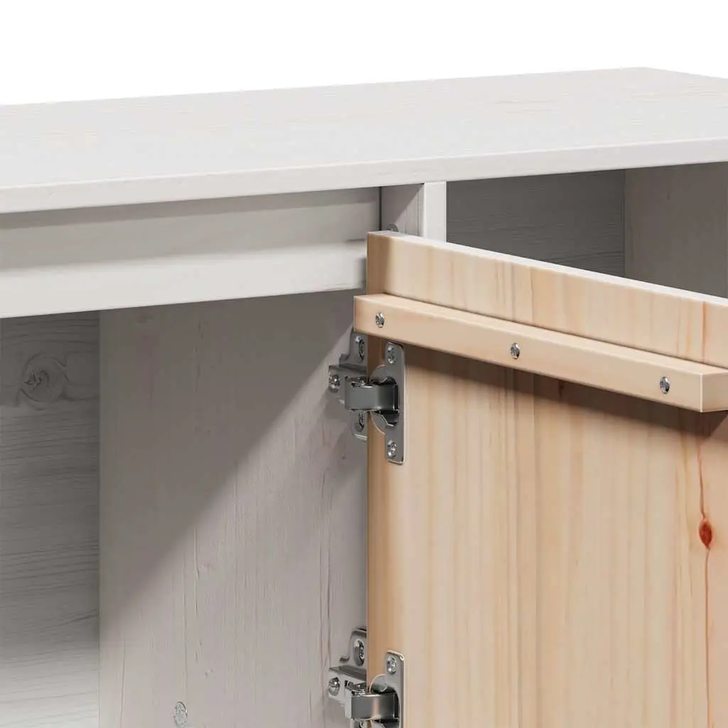 White Sideboard 110.5x35x80cm Pine Wood Cabinet
