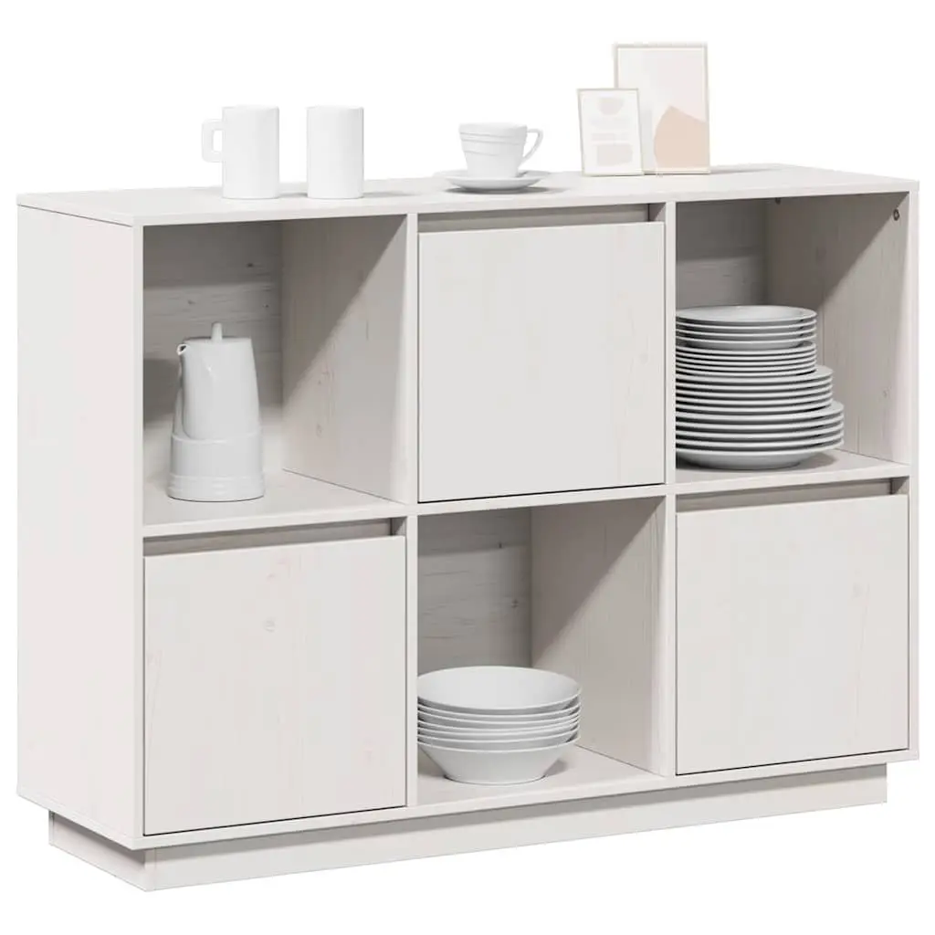 White Sideboard 110.5x35x80cm Pine Wood Cabinet