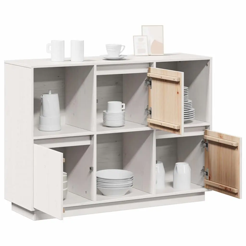 White Sideboard 110.5x35x80cm Pine Wood Cabinet