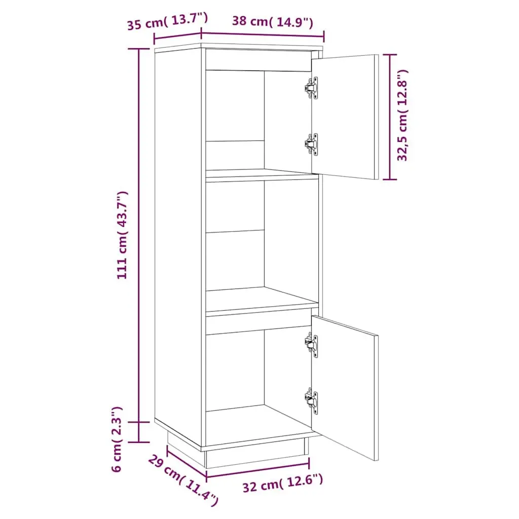 Highboard Solid Wood Pine Cabinet 38x35x117cm Brown Sideboard Storage Furniture