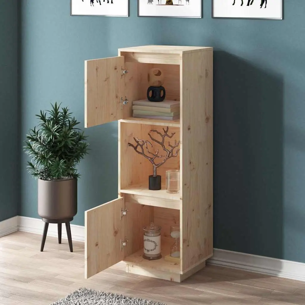 Highboard Solid Wood Pine Cabinet 38x35x117cm Brown Sideboard Storage Furniture