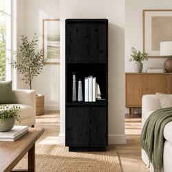 Charming Black Pine Highboard Cabinet for Storage
