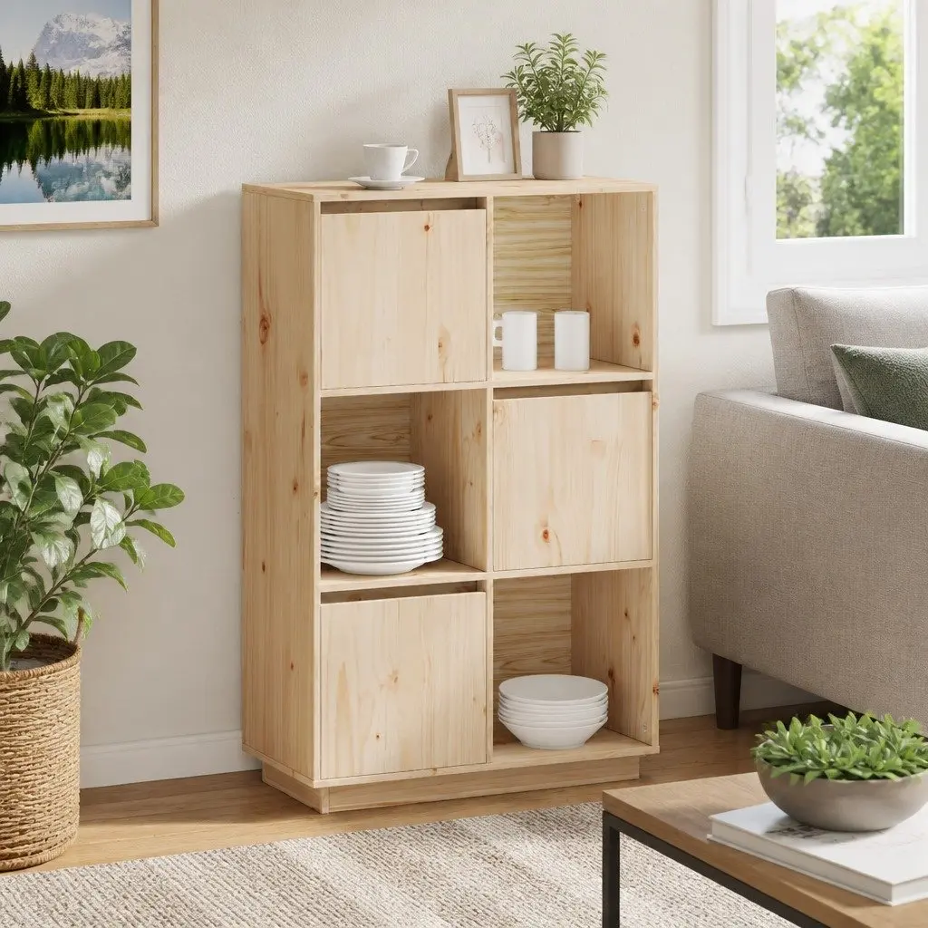 Wooden Highboard Storage Cabinet Brown Solid Pine Sideboard Buffet Furniture