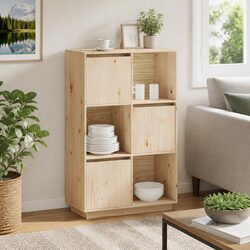 Rustic Solid Pine Highboard Storage Cabinet in Brown