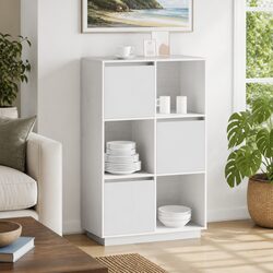 White Solid Pine Wood Highboard Storage Cabinet 74x35x117cm