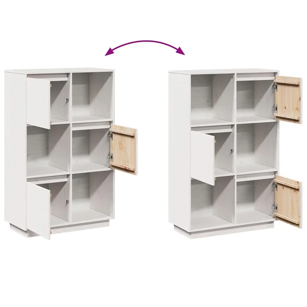 White Solid Pine Wood Highboard Storage Cabinet 74x35x117cm
