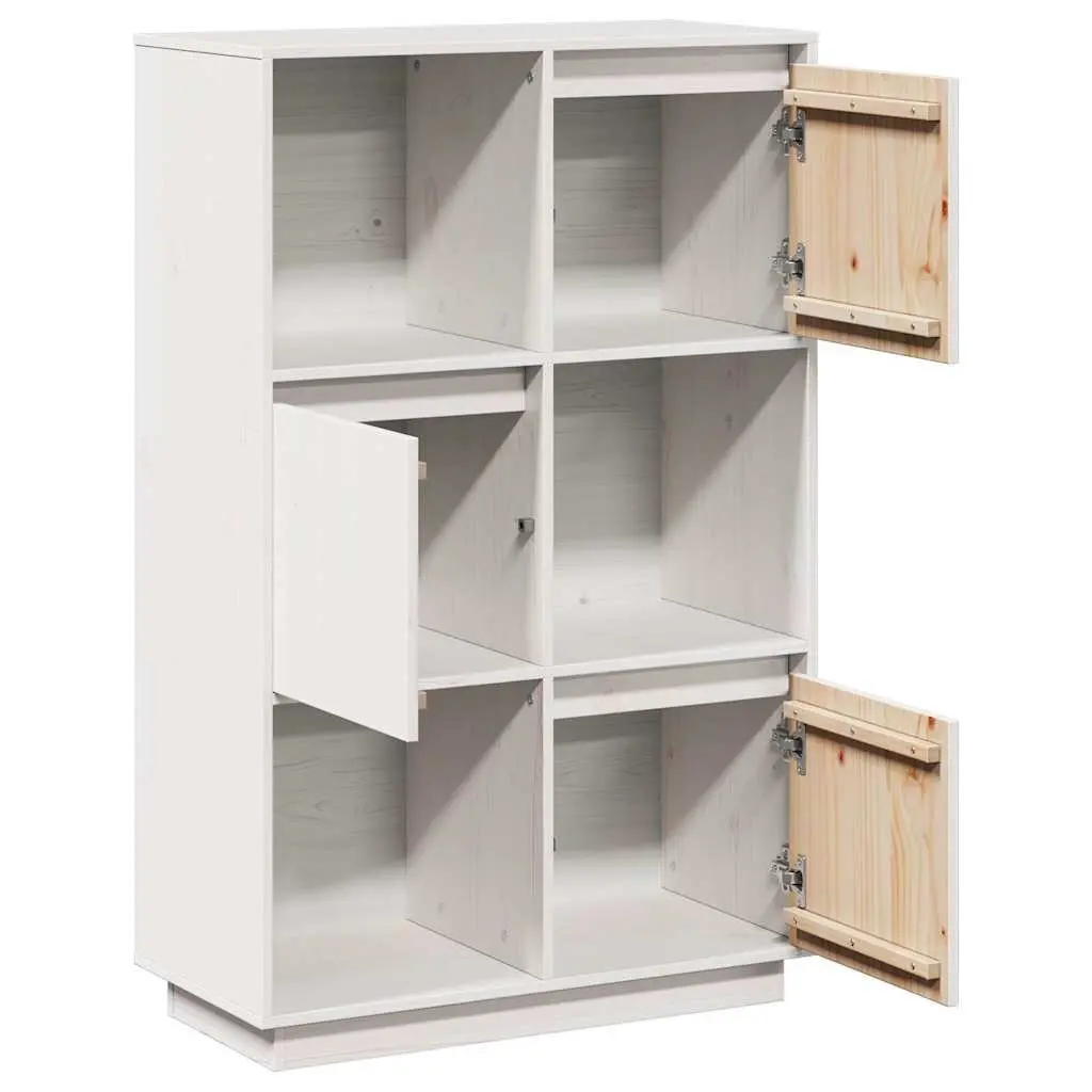 White Solid Pine Wood Highboard Storage Cabinet 74x35x117cm