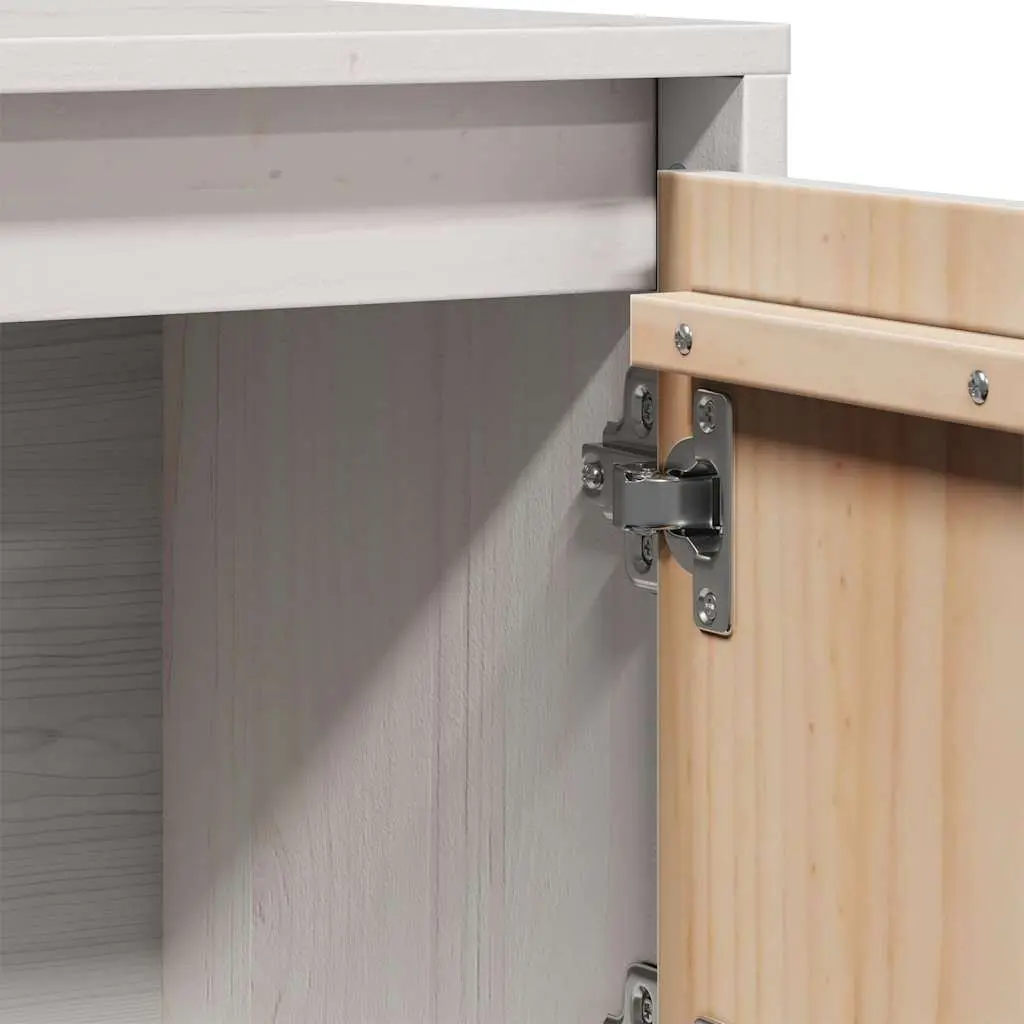 White Solid Pine Wood Highboard Storage Cabinet 74x35x117cm