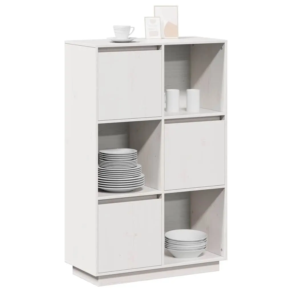 White Solid Pine Wood Highboard Storage Cabinet 74x35x117cm