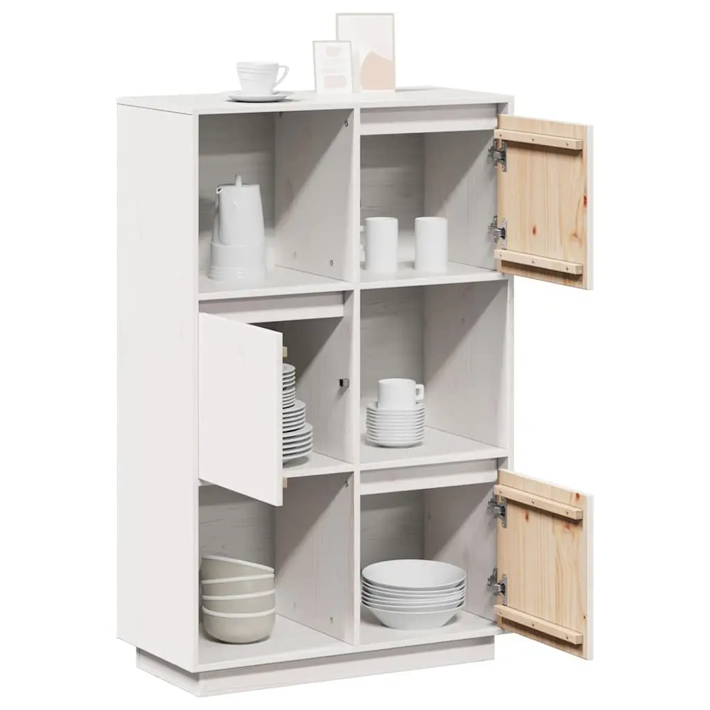 White Solid Pine Wood Highboard Storage Cabinet 74x35x117cm