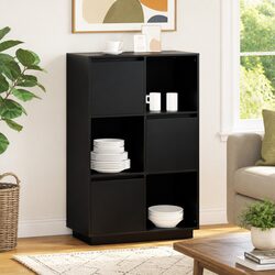 Black Solid Pine Highboard Storage Cabinet