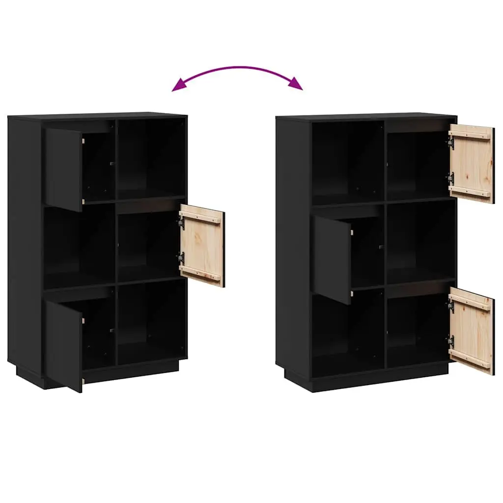 Black Solid Pine Highboard Storage Cabinet