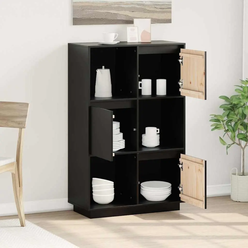 Black Solid Pine Highboard Storage Cabinet