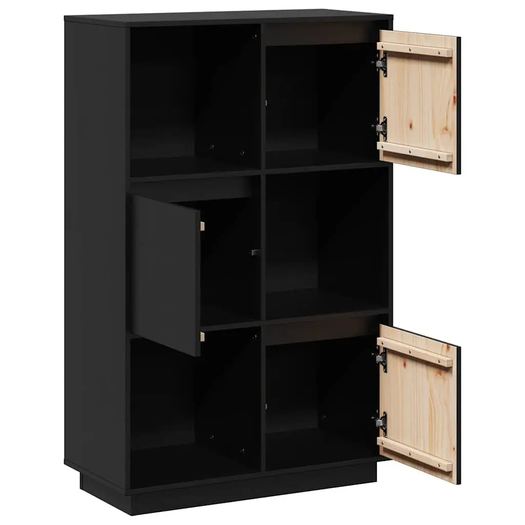 Black Solid Pine Highboard Storage Cabinet
