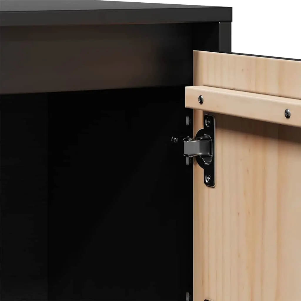 Black Solid Pine Highboard Storage Cabinet