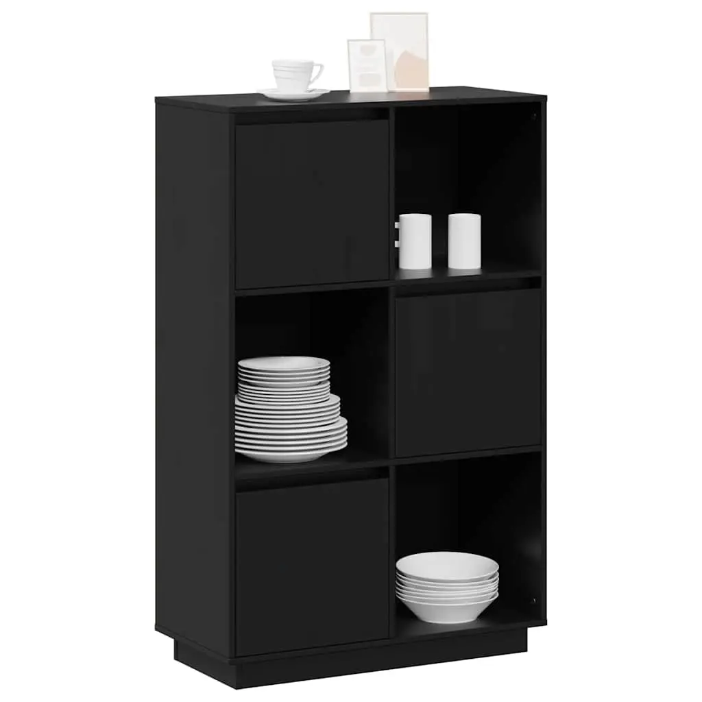 Black Solid Pine Highboard Storage Cabinet